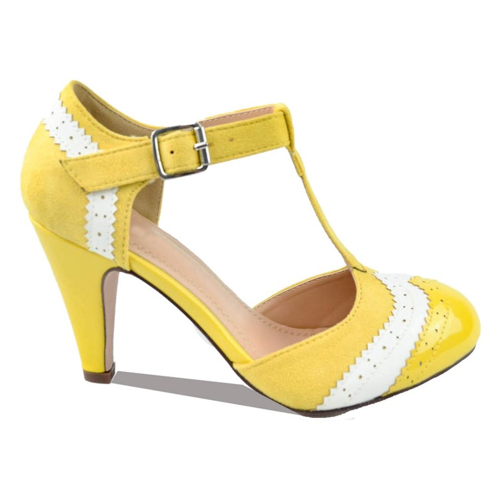 Chase & Chloe Kimmy-66 Closed Toe T-Strap Two Tone Oxford Pumps